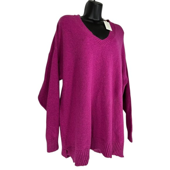 Z SUPPLY Autumn Oversize VNeck Sweater Sz L Magenta Pink Tunic Cotton Knit Blend - Picture 4 of 9